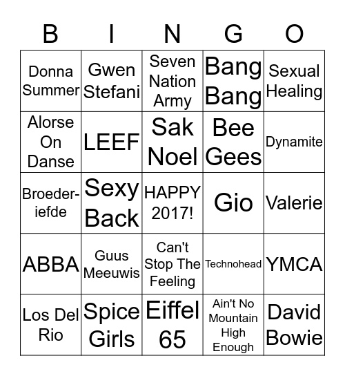 New Years Eve DISCO Bingo Card