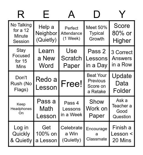 i-Ready BINGO Card