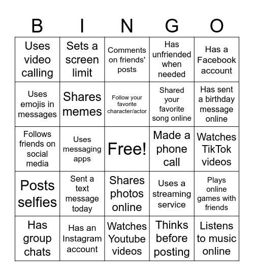 Digital Connection Bingo Card