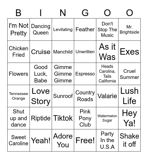 Music Bingo Card