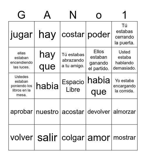 Spanish 2 - Chapter 5 Bingo Card