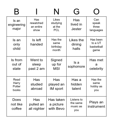 Find someone who... Bingo Card