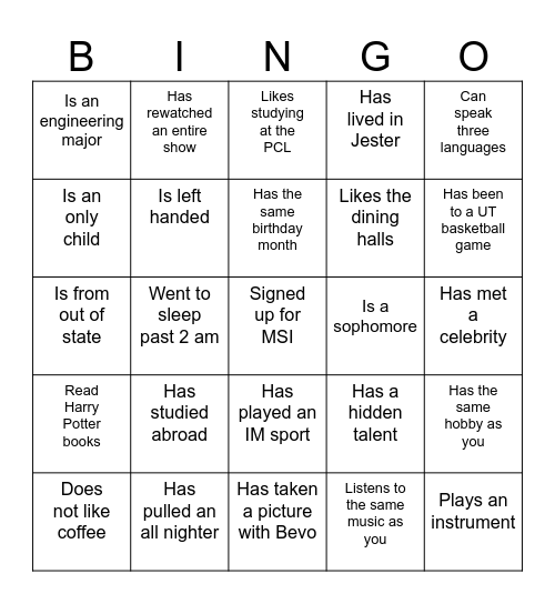Find someone who... Bingo Card