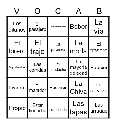 Loteria Vocab Bingo Card