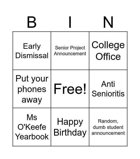 Untitled Bingo Card