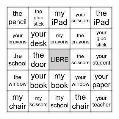 Classroom Vocabulary Bingo Card