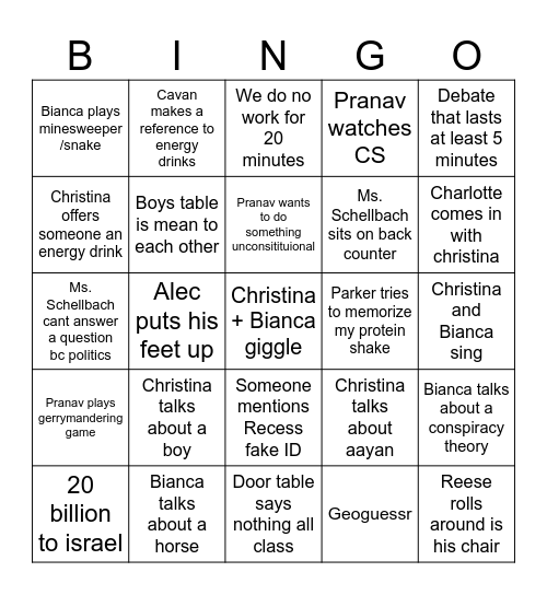 Gov Bingo Card