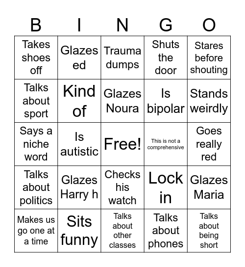 Mr rogerson bingo Card