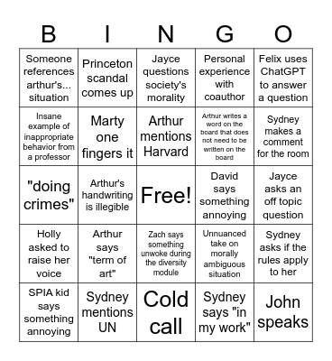 Ethical Bingo Card