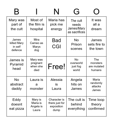 Silent Hill Movie Bingo Card