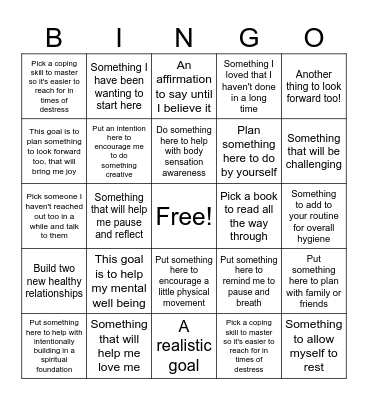 SMART GOALS FOR A NEW ME Bingo Card