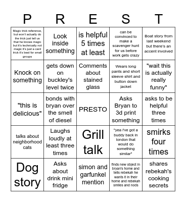 Saturday January 24, 2026 First Annual BINGO Card