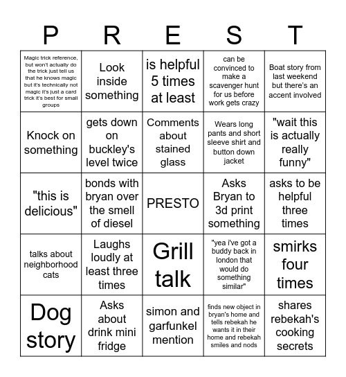 Saturday January 24, 2026 First Annual BINGO Card