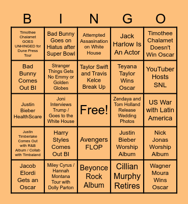 2026 PopCulture Bingo Card