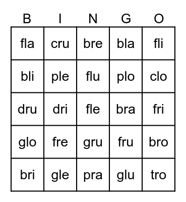 Silabas Trabadas Bingo Card