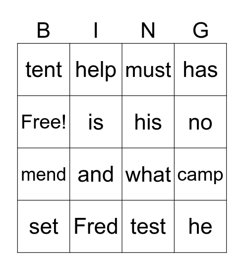UFLI 40b Story Words Bingo Card