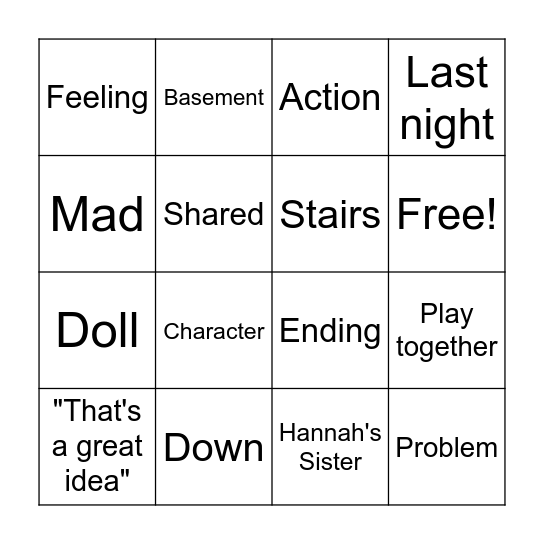 Hannah Plays With Her Sister Bingo Card