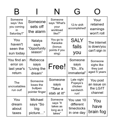 Tax Season Bingo Card