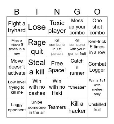 blox fruits bingo Card