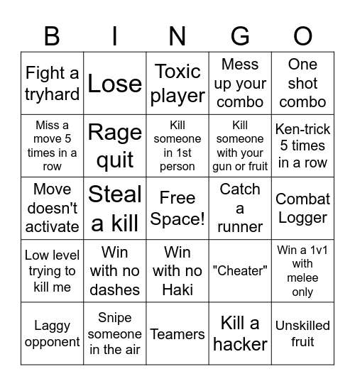 blox fruits bingo Card