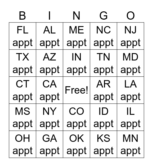 States Bingo Card