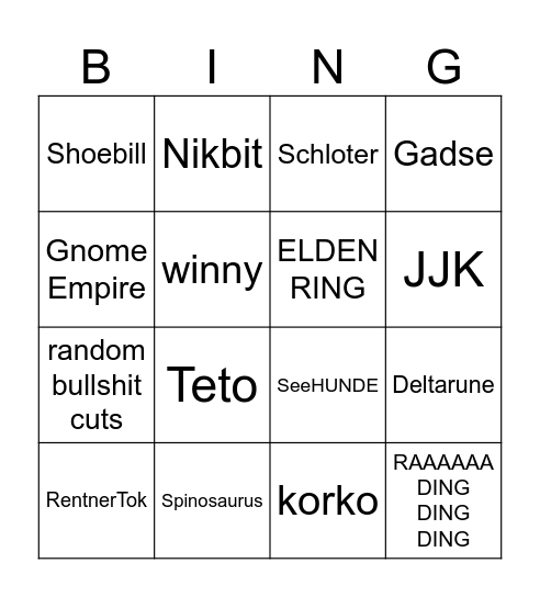 Tillmann TikTok/Reel Bingo Card
