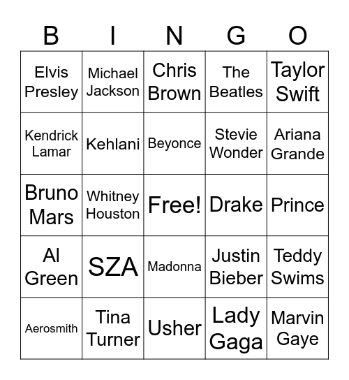 Music Bingo Card