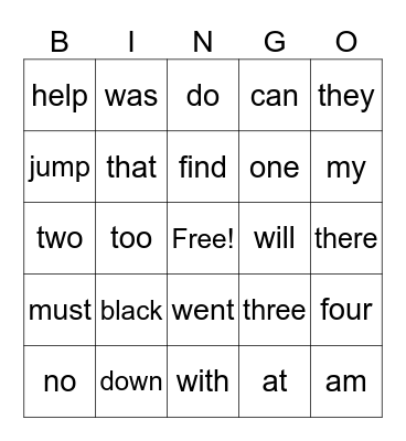 Heart Word BINGO (1-55) Bingo Card