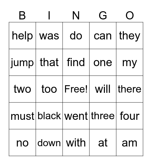 Heart Word BINGO (1-55) Bingo Card