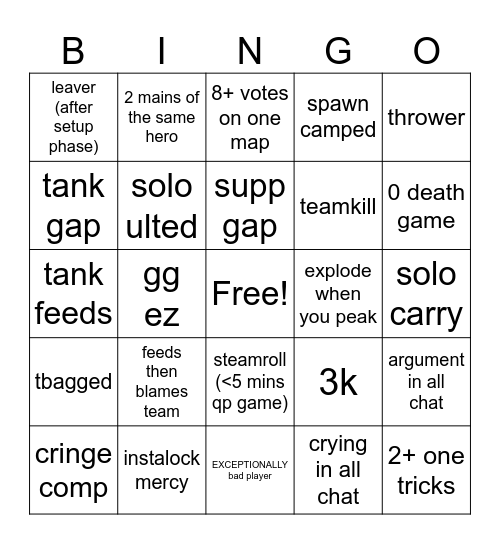overwatch 2 bingo! Bingo Card