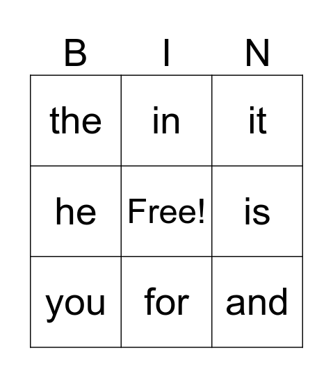 Red Sight Words Bingo Card