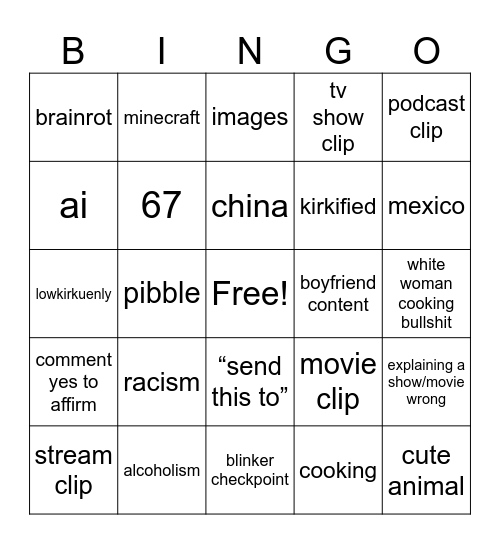 instagram reels bingo Card