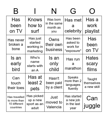 Find someone who Bingo Card