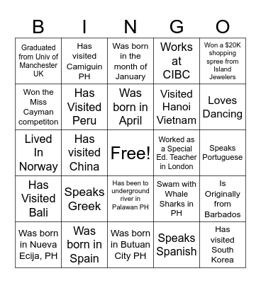 Asian Party Bingo Card