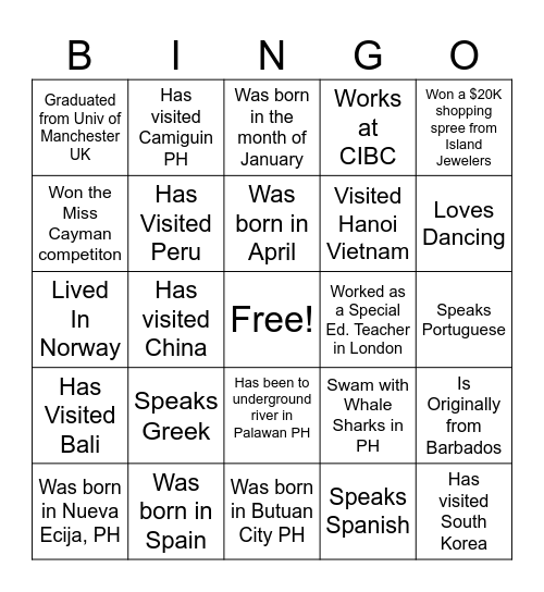 Asian Party Bingo Card