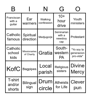 Bingo fo Life Bingo Card