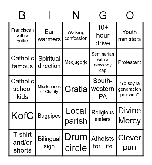 Bingo fo Life Bingo Card