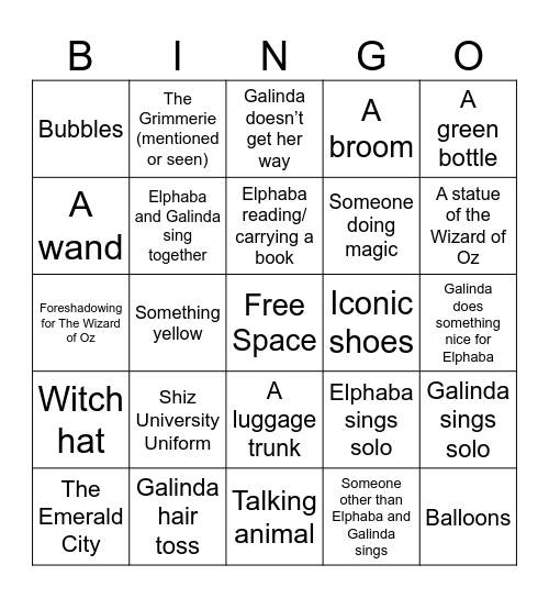 OZ Bingo Card