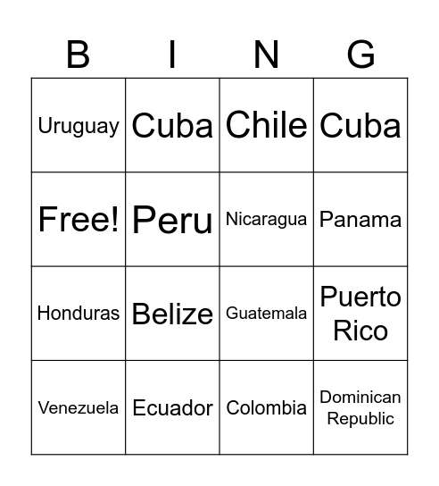 Latin America Bingo Card