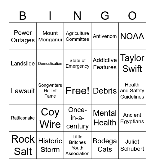 CNN 10 1/23/26 Bingo Card