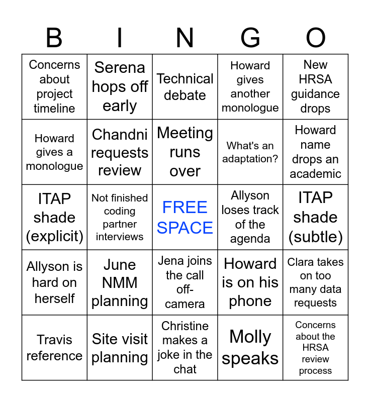EP Meeting Bingo Card
