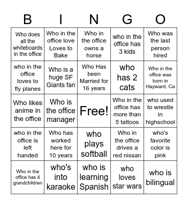 Cohort bingo Card