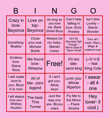 Valentines Musical Bingo Card