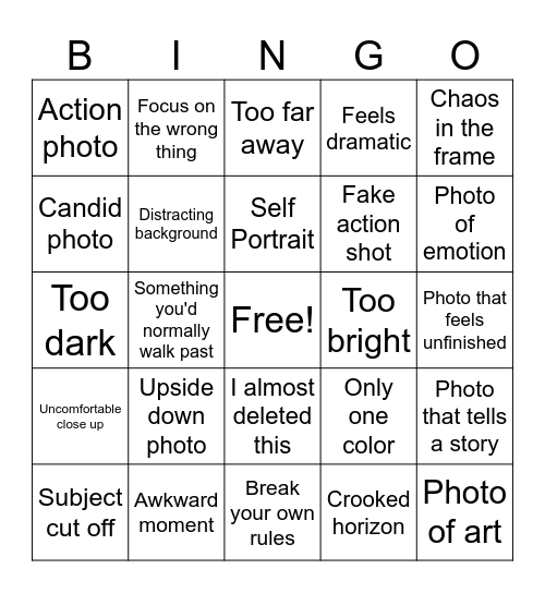 Photography Bingo Card
