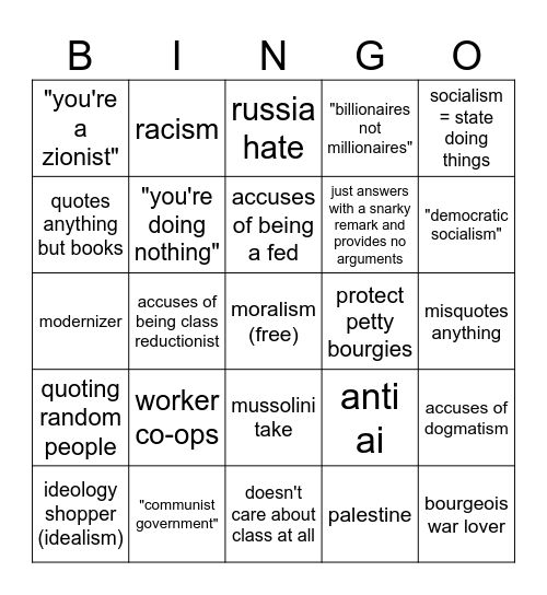 leftist bingo Card