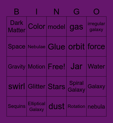 Galaxy in a Jar Bingo Card