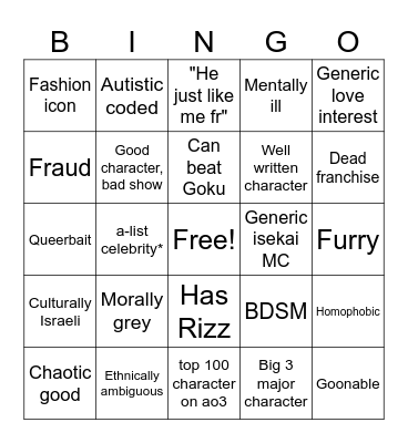 Subjective bingo Card