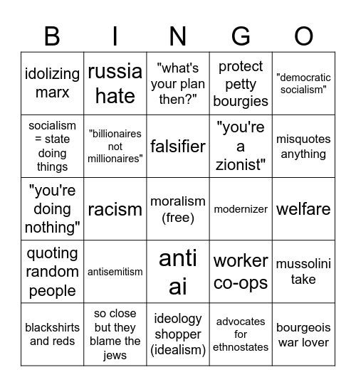 leftist bingo Card