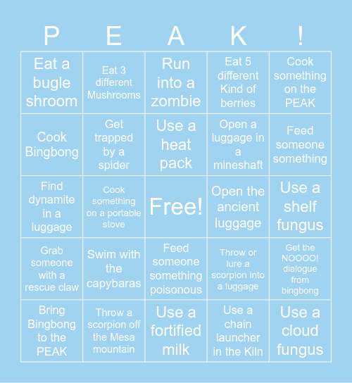 PEAK bingo card Bingo Card