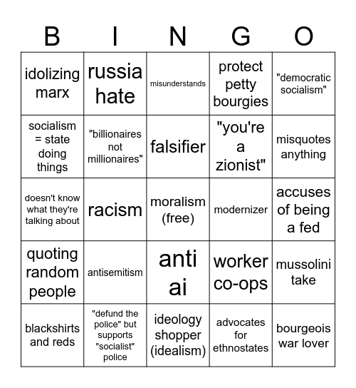 leftist bingo Card